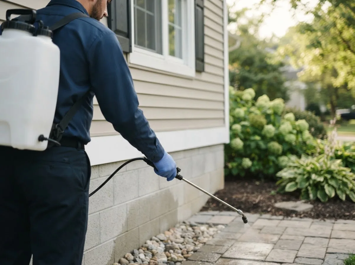 Pest control technician inspecting a home in Streeter, ND